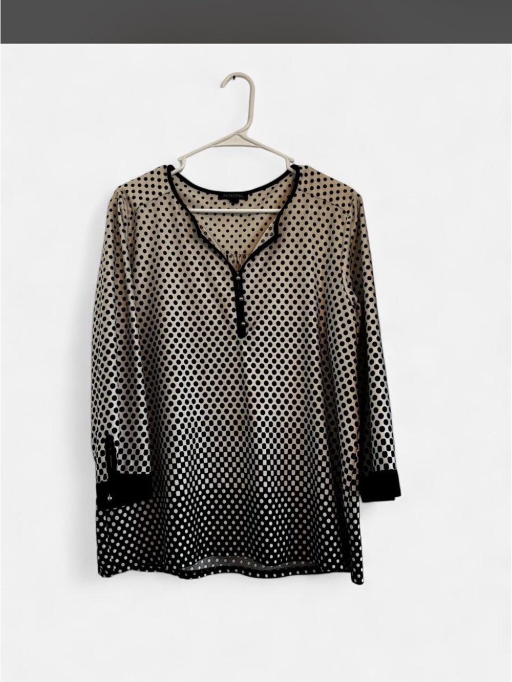Notations Black and Cream Polka Dot Henley Tunic